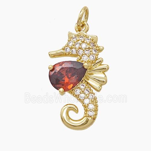 Copper Seahorse Pendant Pave Zirconia Gold Plated