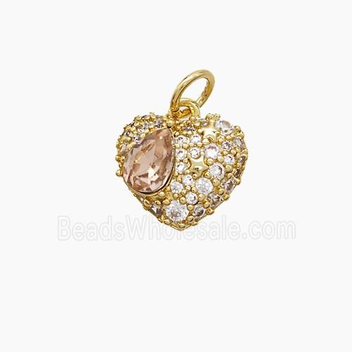 Copper Heart Pendant Pave Zirconia Gold Plated