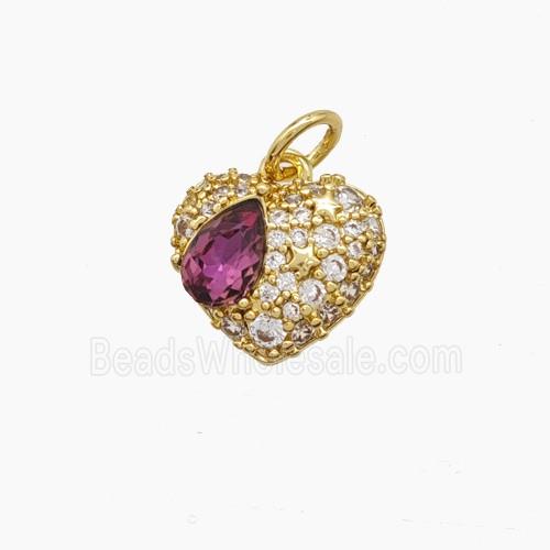 Copper Heart Pendant Pave Zirconia Gold Plated