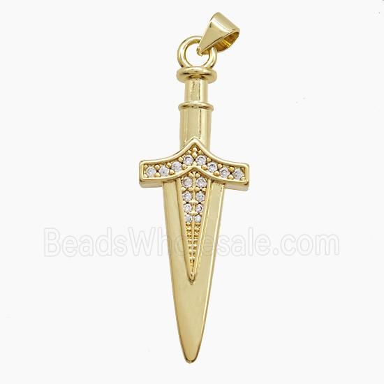 Copper Sword Pendant Pave Zirconia Gold Plated