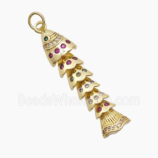 Copper Fish Pendant Pave Zirconia Gold Plated