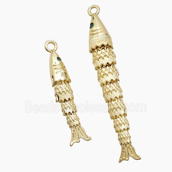 Copper Fish Pendant Pave Zirconia Gold Plated