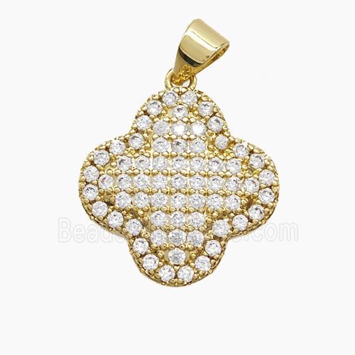 Copper Clover Pendant Micropave Zirconia Gold Plated