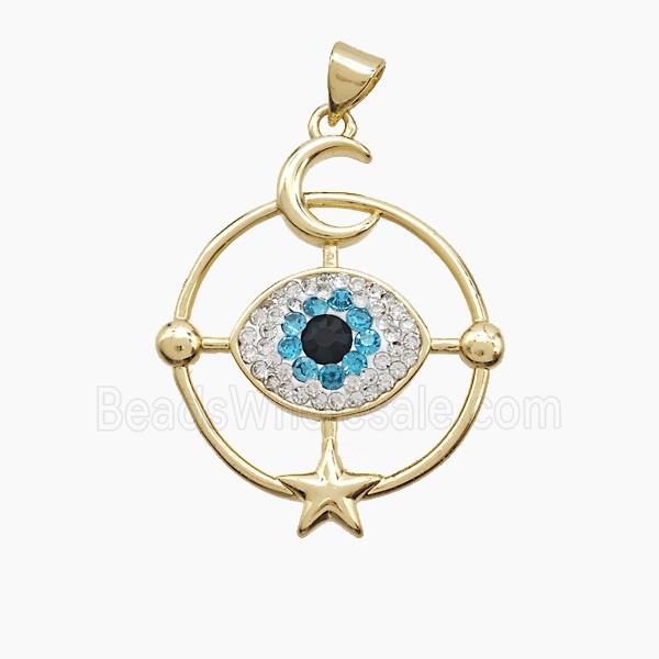 Copper Compass Pendant Pave Zirconia Eye Moon Star Gold Plated