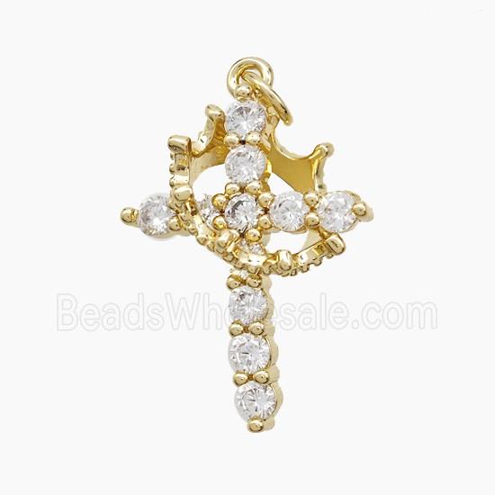 Copper Cross Pendant Pave Zirconia Crown Gold Plated