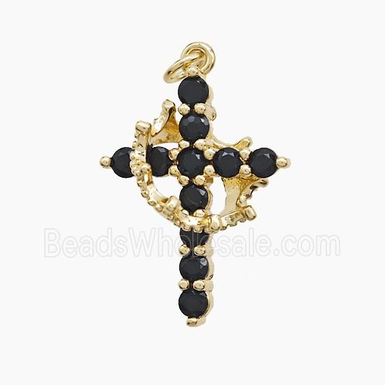 Copper Cross Pendant Pave Zirconia Crown Gold Plated