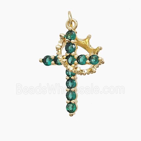 Copper Cross Pendant Pave Zirconia Crown Gold Plated