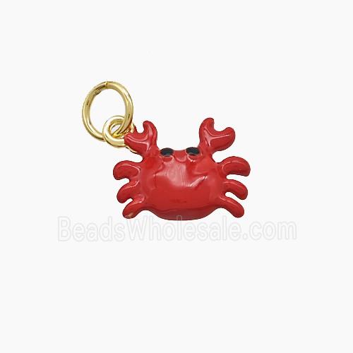 Copper Crab Pendant Red Enamel Gold Plated