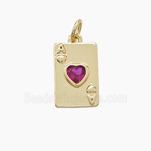 Playing Card Charms Copper Pendant Pave Zirconia ACE Of Heart Gold Plated