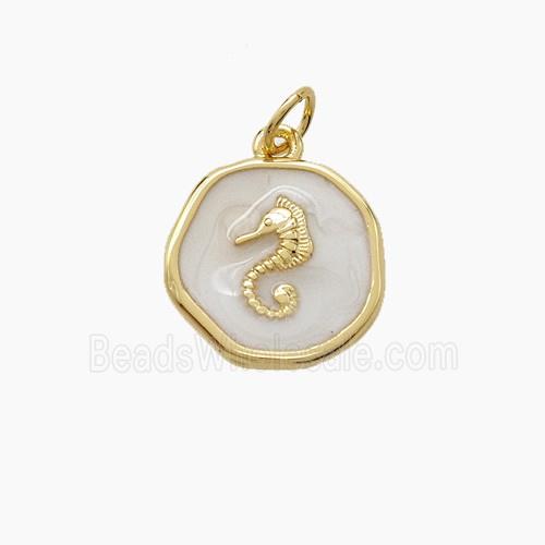 Copper Seahorse Pendant White Enamel Gold Plated