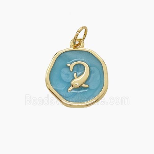 Copper Dolphin Pendant Green Enamel Gold Plated