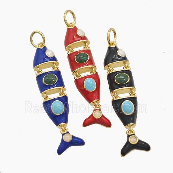 Copper Fish Pendant Pave Gemsone Enamel Gold Plated Mixed