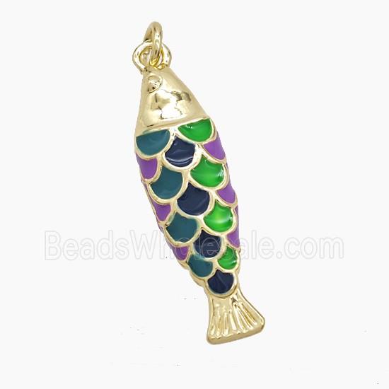 Copper Fish Pendant Multicolor Enamel Gold Plated