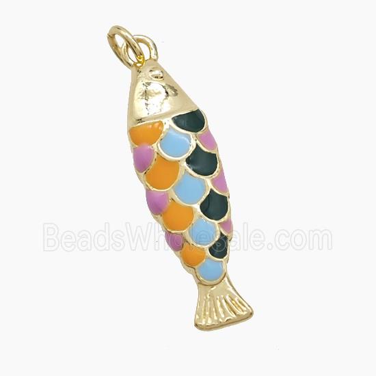 Copper Fish Pendant Multicolor Enamel Gold Plated
