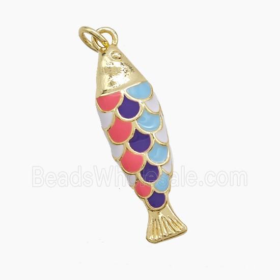 Copper Fish Pendant Multicolor Enamel Gold Plated