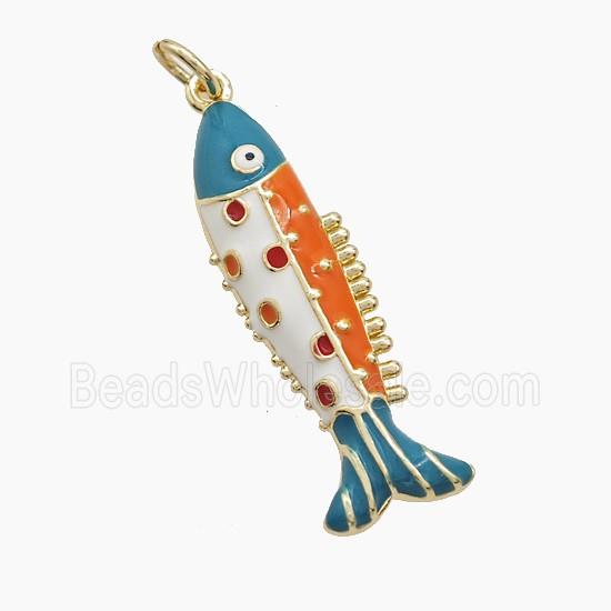 Copper Fish Pendant Multicolor Enamel Gold Plated