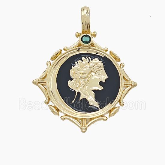 Copper Human Pendant Black Enamel Gold Plated