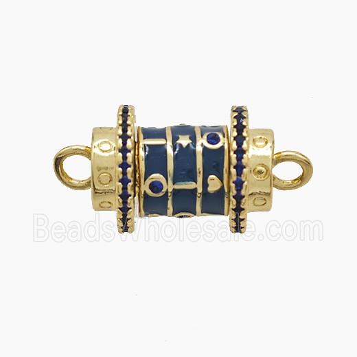 Copper Tube Connector Pave Zirconia Blue Enamel Gold Plated