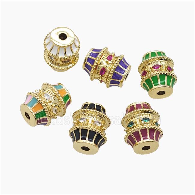 Copper Barrel Beads Pave Zirconia Enamel Gold Plated Mixed