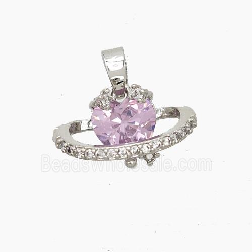 Copper Heart Pendant Pave Zirconia Crystal Glass Platinum Plated