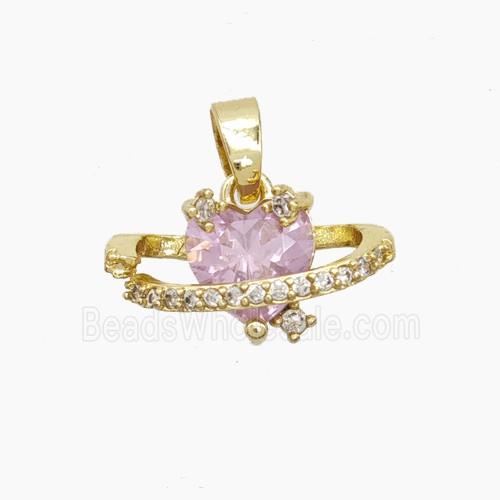 Copper Heart Pendant Pave Zirconia Crystal Glass Gold Plated