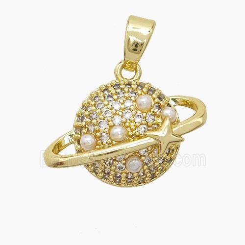 Copper Pendant Pave Zircon, Gold Plated