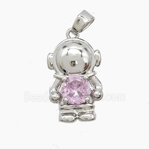 Copper Astronaut Pendant Pave Crystal Glass Platinum Plated