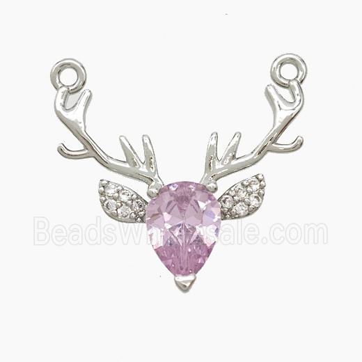 Copper Deer Pendant Pave Crystal Glass 2loops Platinum Plated