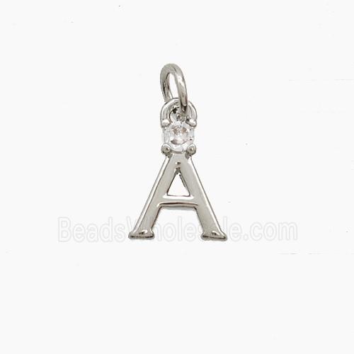 Copper Letter-A Pendant Pave Zirconia Platinum Plated