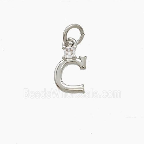Copper Letter-C Pendant Pave Zirconia Platinum Plated
