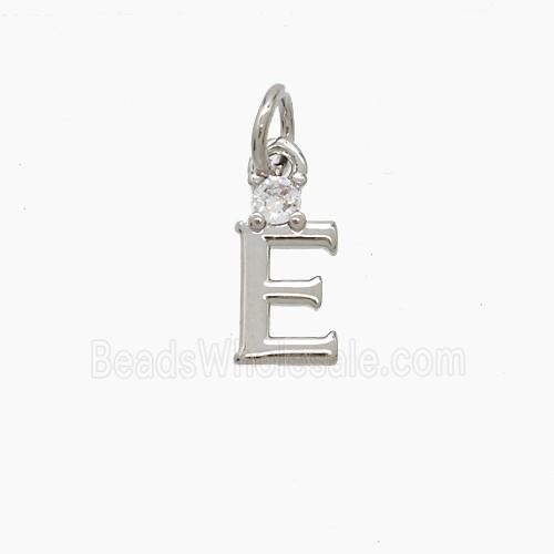 Copper Letter-E Pendant Pave Zirconia Platinum Plated