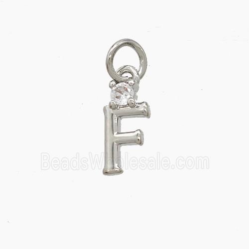 Copper Letter-F Pendant Pave Zirconia Platinum Plated