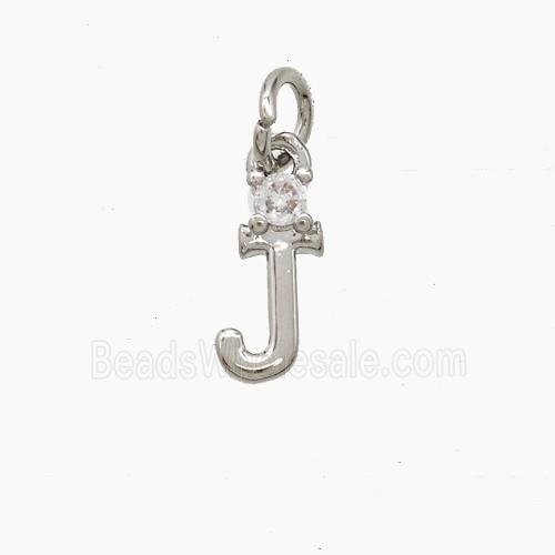 Copper Letter-J Pendant Pave Zirconia Platinum Plated