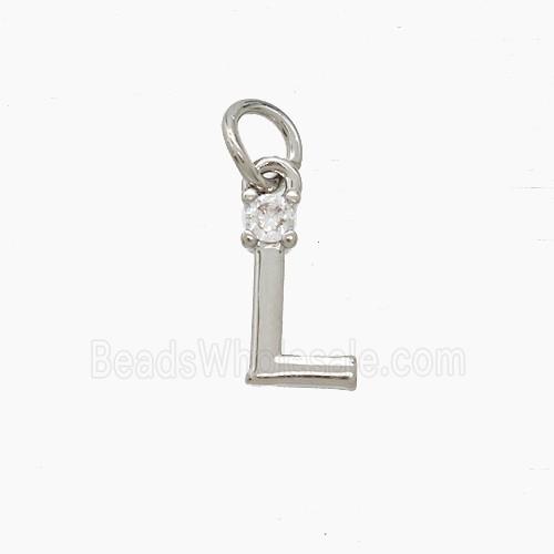 Copper Letter-L Pendant Pave Zirconia Platinum Plated