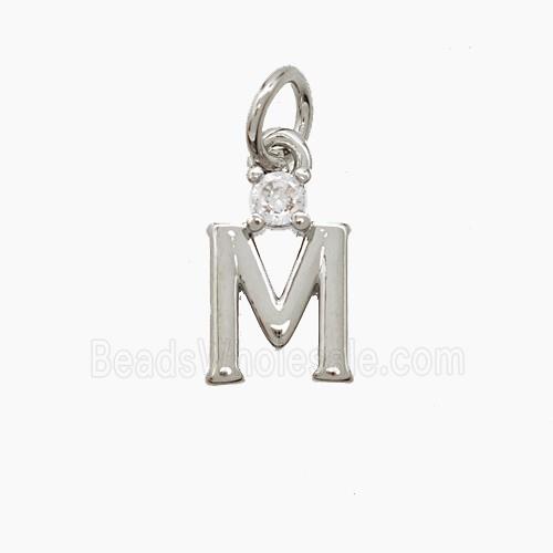 Copper Letter-M Pendant Pave Zirconia Platinum Plated