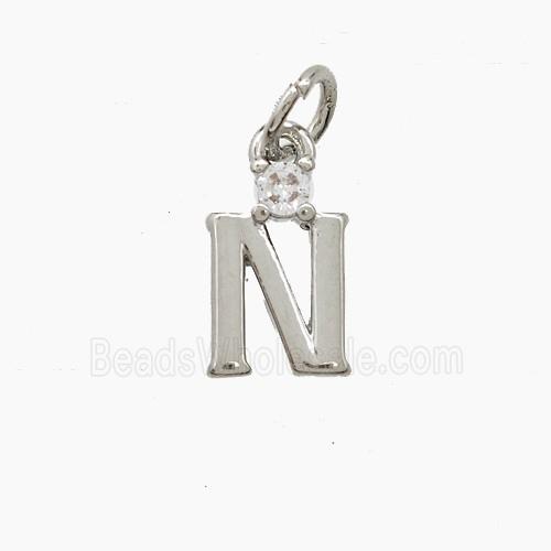 Copper Letter-N Pendant Pave Zirconia Platinum Plated