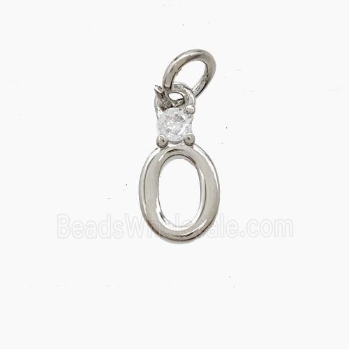 Copper Letter-O Pendant Pave Zirconia Platinum Plated
