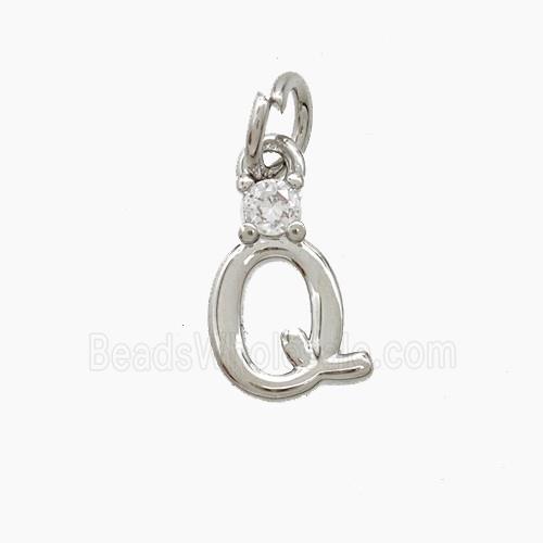 Copper Letter-Q Pendant Pave Zirconia Platinum Plated