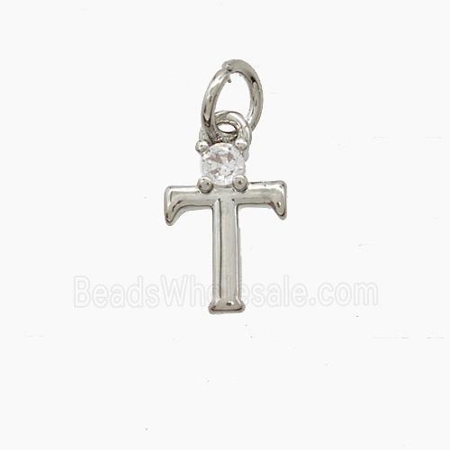 Copper Letter-T Pendant Pave Zirconia Platinum Plated