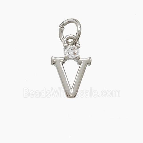Copper Letter-V Pendant Pave Zirconia Platinum Plated