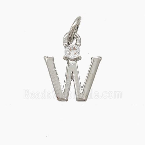 Copper Letter-W Pendant Pave Zirconia Platinum Plated