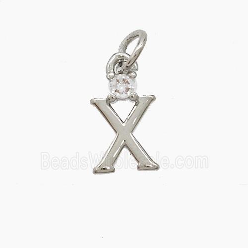 Copper Letter-X Pendant Pave Zirconia Platinum Plated