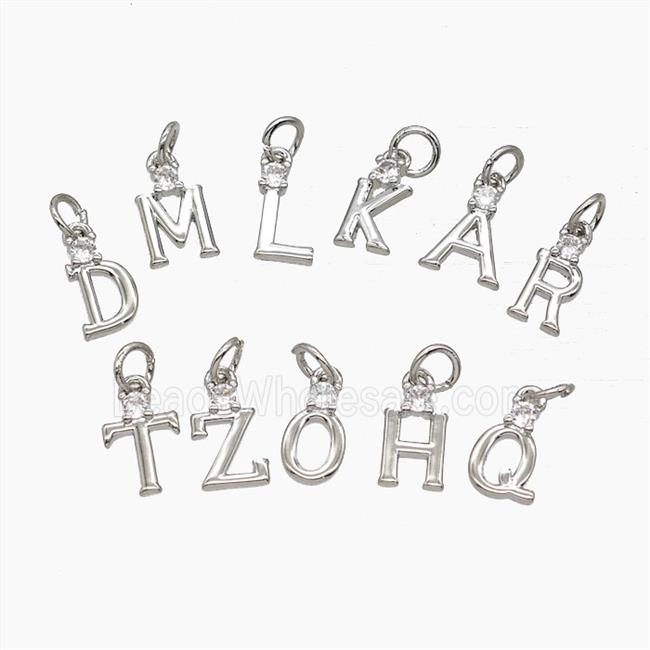 Copper Alphabet Pendant Pave Zirconia Platinum Plated Mix Letters