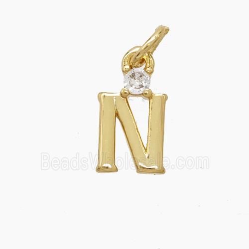 Copper Letter-N Pendant Pave Zirconia Gold Plated