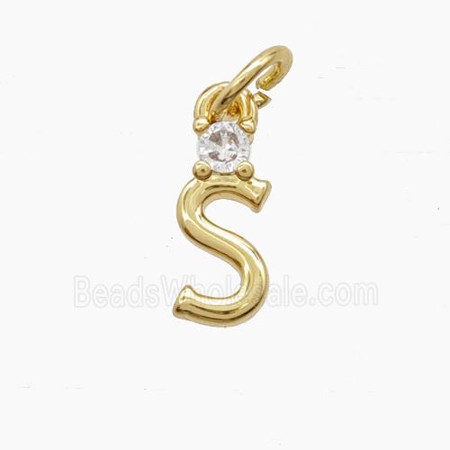 Copper Letter-S Pendant Pave Zirconia Gold Plated