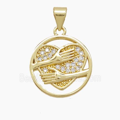 Copper Heart Pendant Pave Zirconia Love Embrace Gold Plated