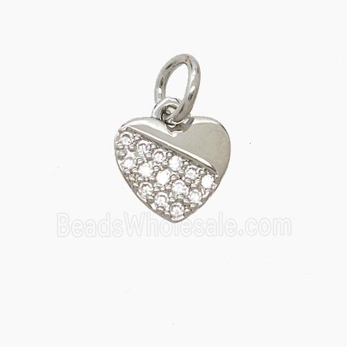 Copper Heart Pendant Pave Zirconia Platinum Plated
