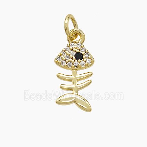 Copper Fishbone Pendant Pave Zirconia Gold Plated