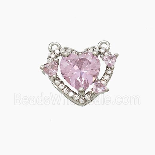 Copper Heart Pendant Pave Zirconia Crystal Glass 2loops Platinum Plated