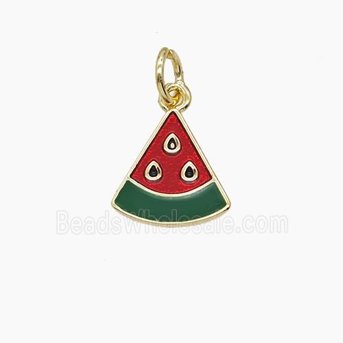 Copper Watermelon Slice Pendant Red Enamel Gold Plated